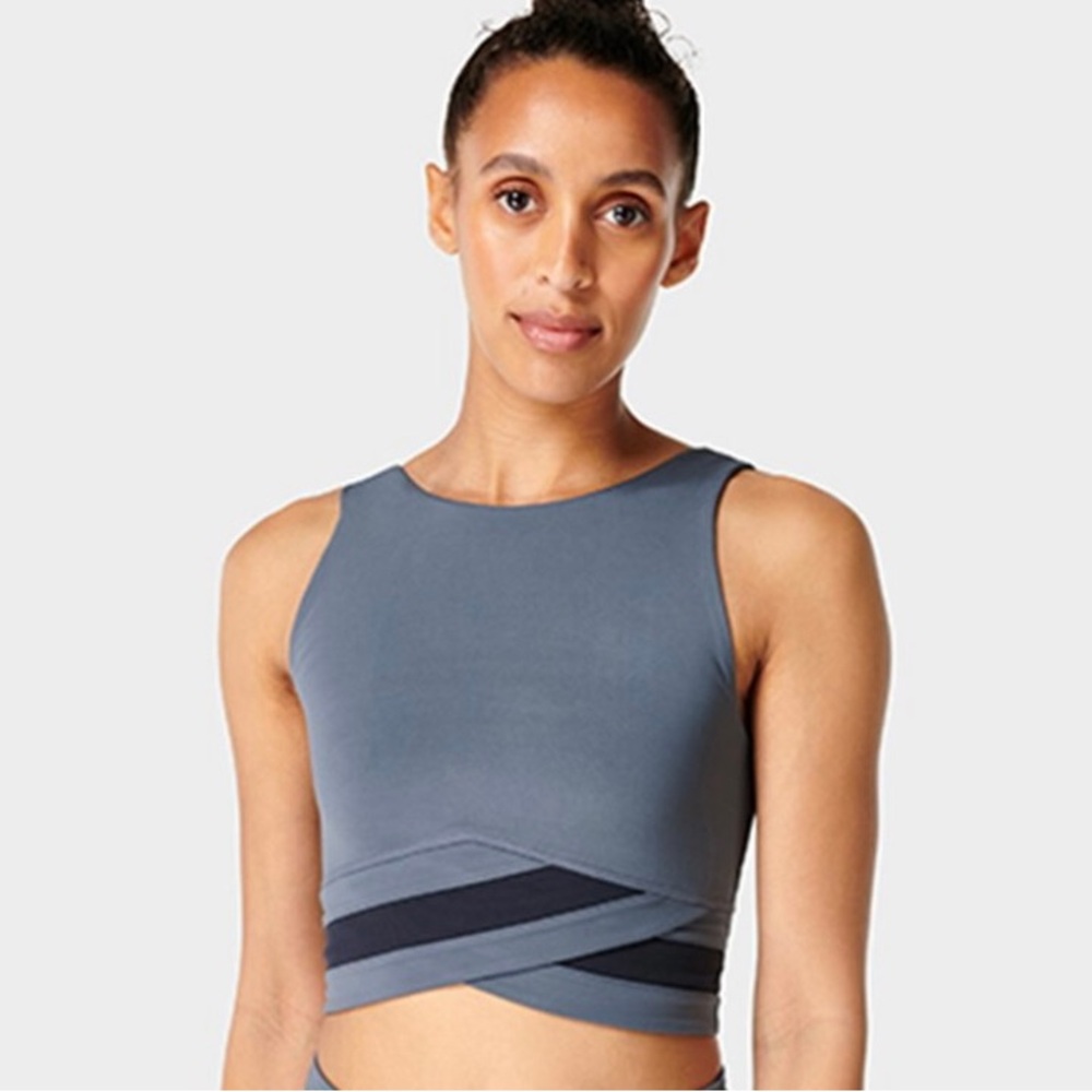 Sweaty Betty All Day Wrap Waist Tank Sports Bra Top Blue Small $57